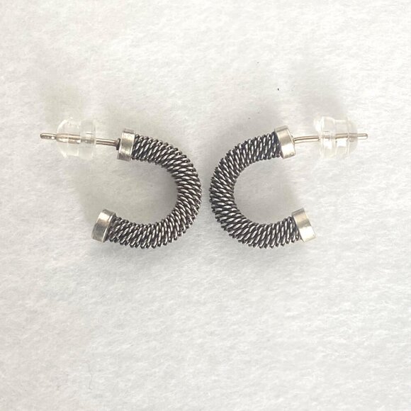 Oxidized Sterling Silver 925 Pap Twisted Braid Half Hoop Earrings 14K Gold Post - Picture 2 of 16